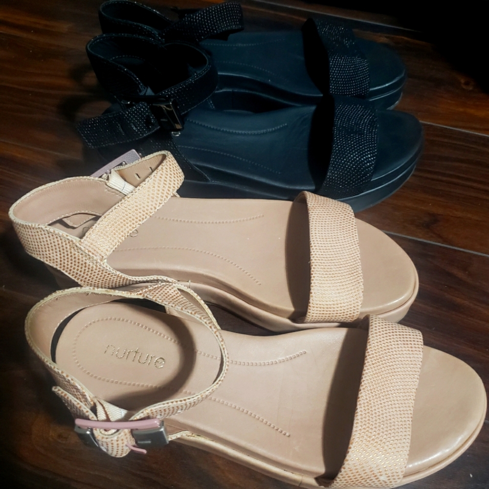 2 Pairs of Black & Tan-Pinkish Strap Sandals
